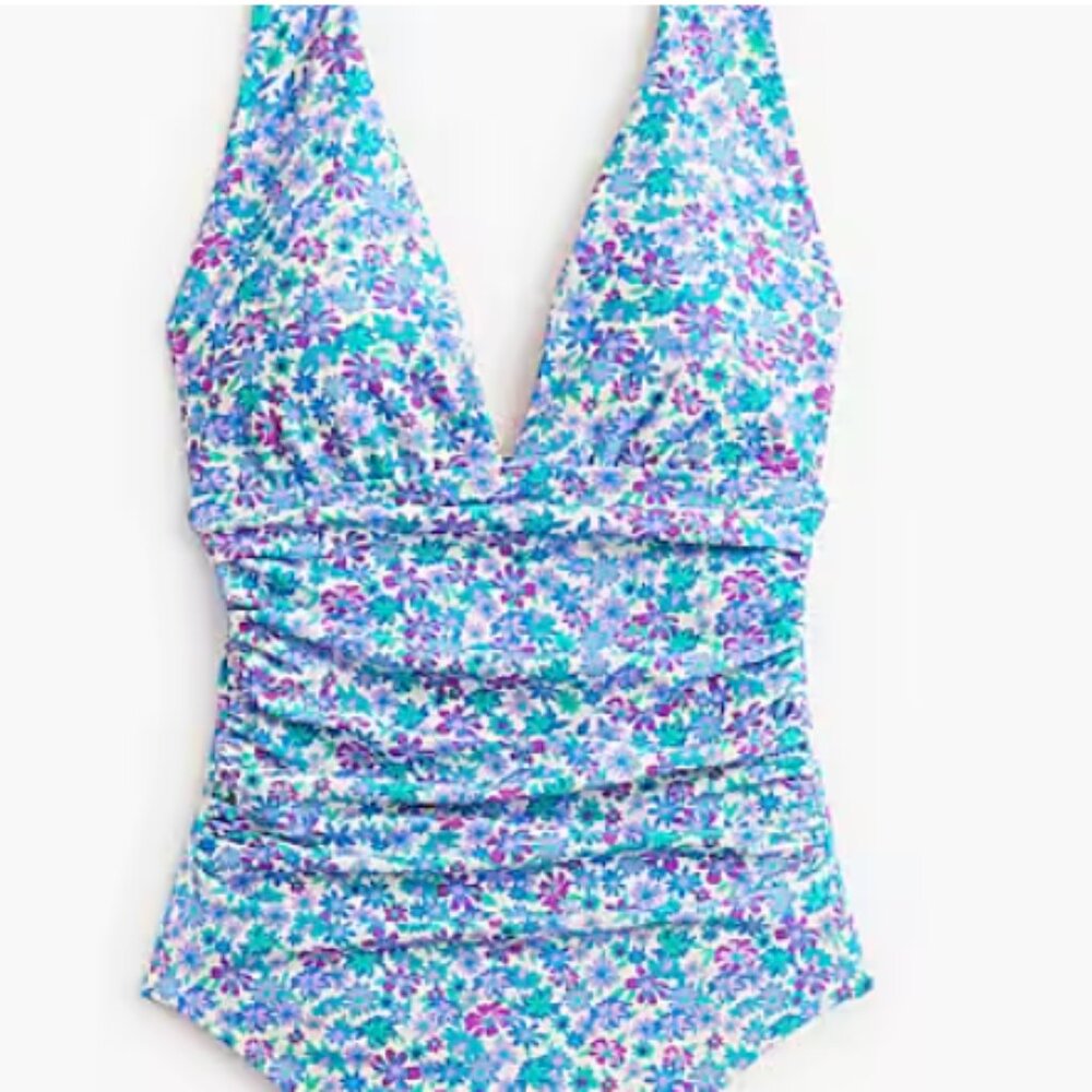 NEW J.Crew Ruched Plunge One Piece Swimsuit M 8-10
